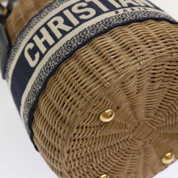 DIOR Basket Bag Trotter Canvas Shoulder Bag Rattan Blue - Picture 2 of 13